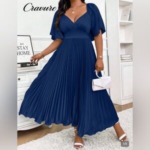 Navy Pleated Maxi Dress
